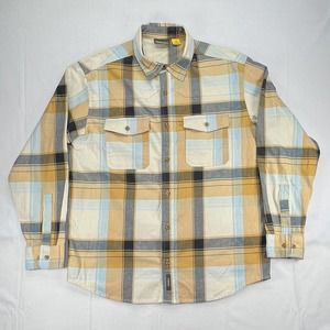 Cabela's Flannel Shirt Mens Large Yellow Gray Plaid Long Sleeve Outdoor Wear